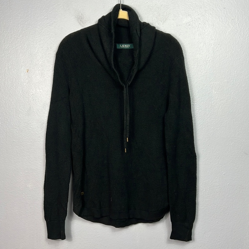 Lauren Ralph Lauren Black Funnel Drawstring Neck Long Sleeve Tunic Sweater Large